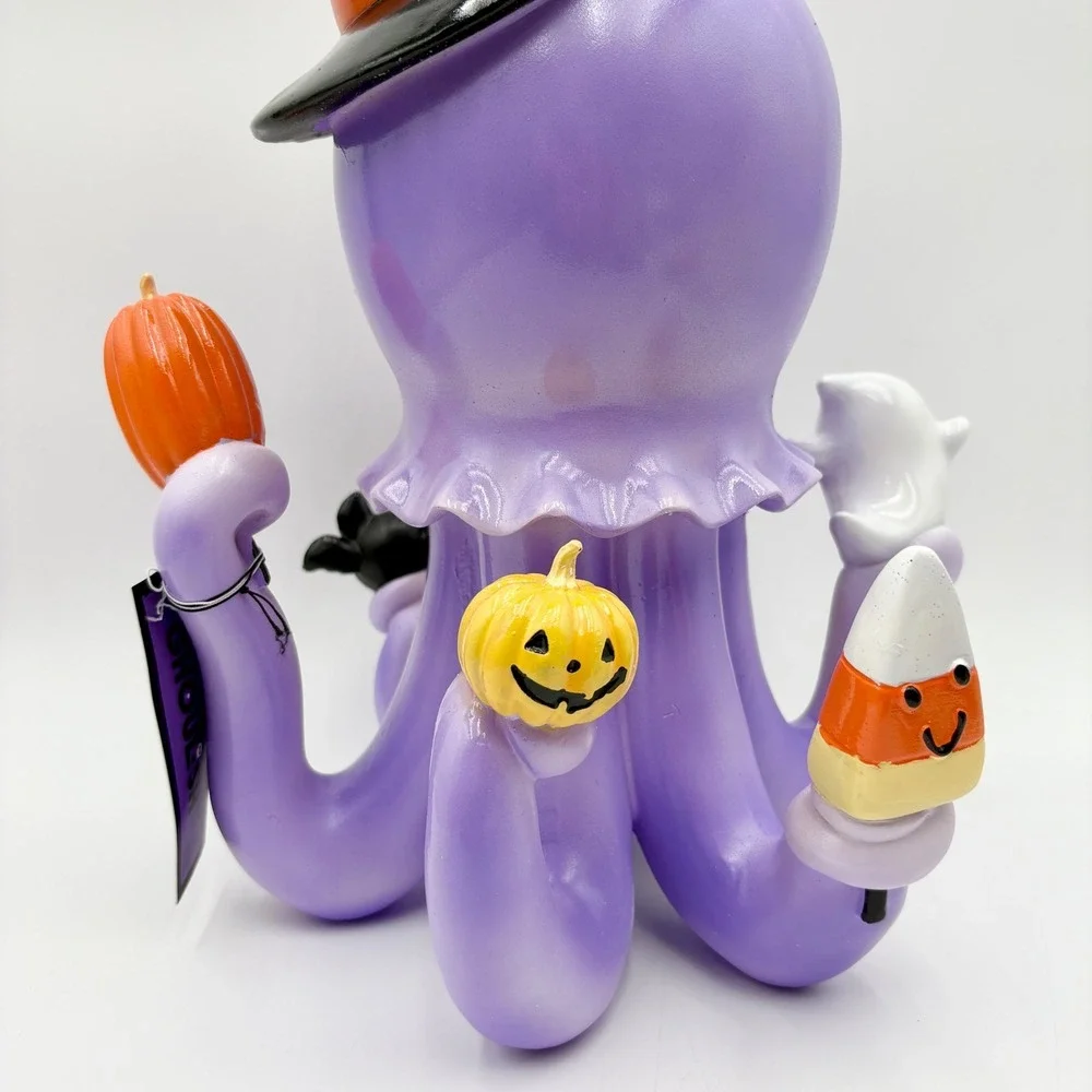 Halloween Decor Purple Octopus Witch Hat Candy Corn Pumpkin Ghost Bat